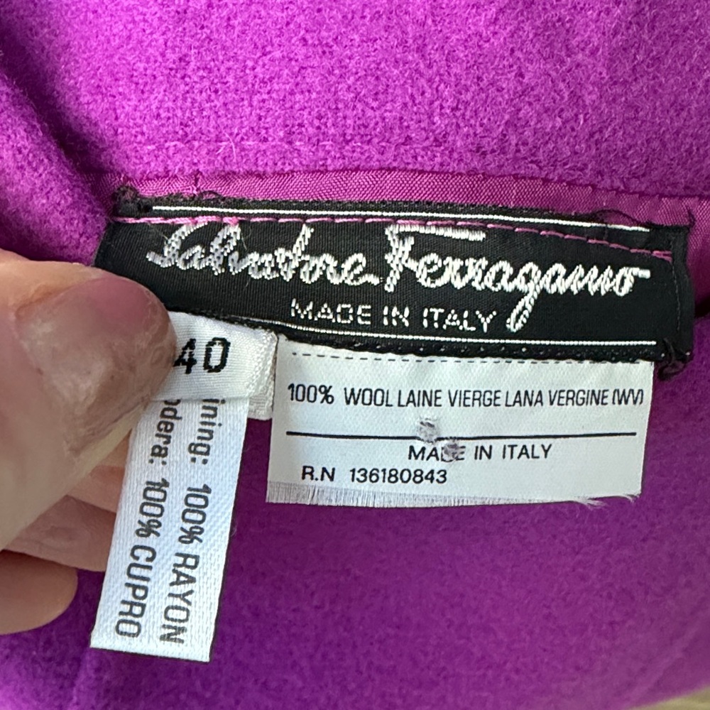 RARE Salvatore Ferragamo Fuchsia Virgin Wool Skirt Suit – Made in Italy Size 40 - Picture 15 of 16